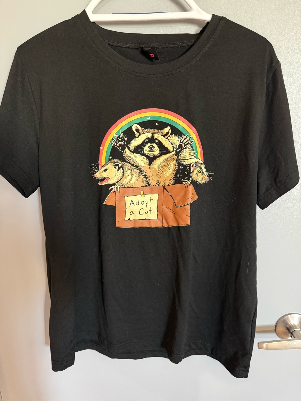 Women’s Black Graphic Tee - Adopt a Cat Design